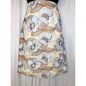 So Cute! Etcetera Blue Ivory & Brown Embroidered Floral Cotton Skirt Sz 6 ~YaY!